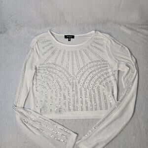 JULIA By LOVE J Sz M White Irridescent Pattern Sheer Long Sleeve See Through